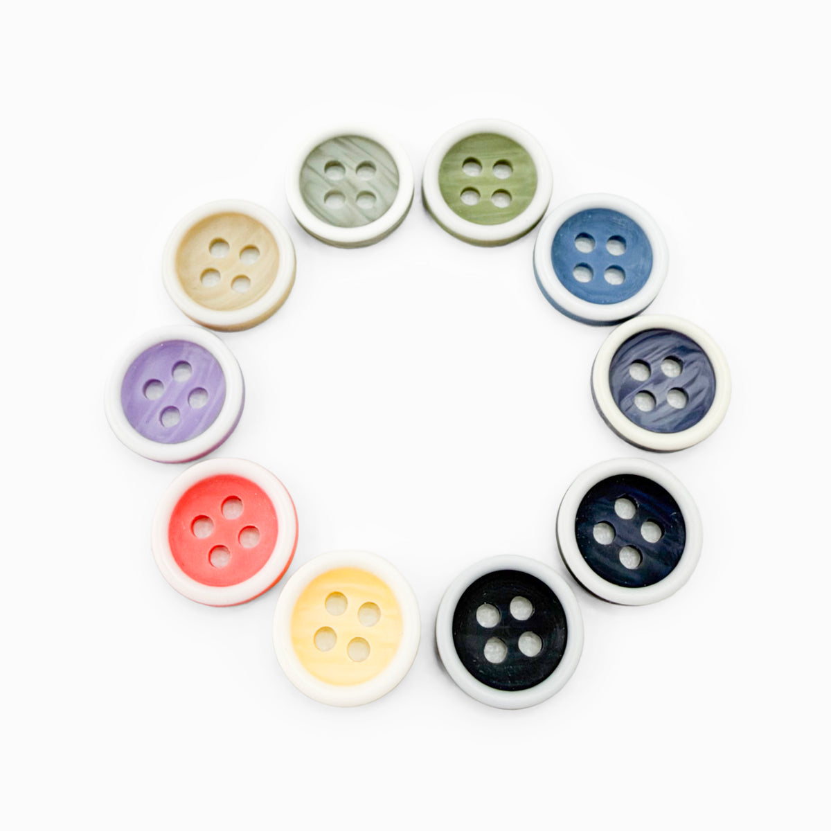 CL-127 two-tone 4-hole polyester button with contrasting white rim