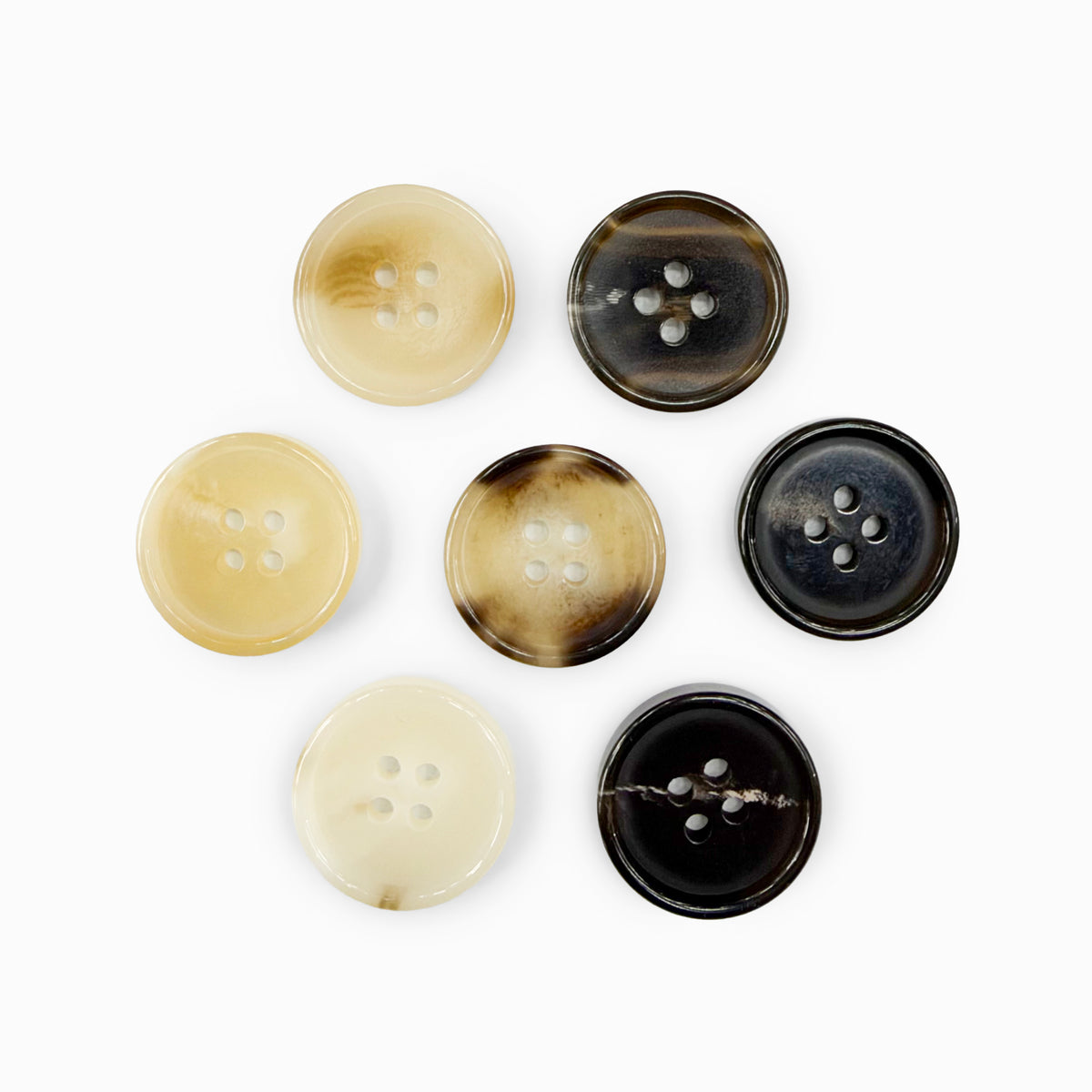 RHC-192 faux horn 4-hole polyester button with natural color variations